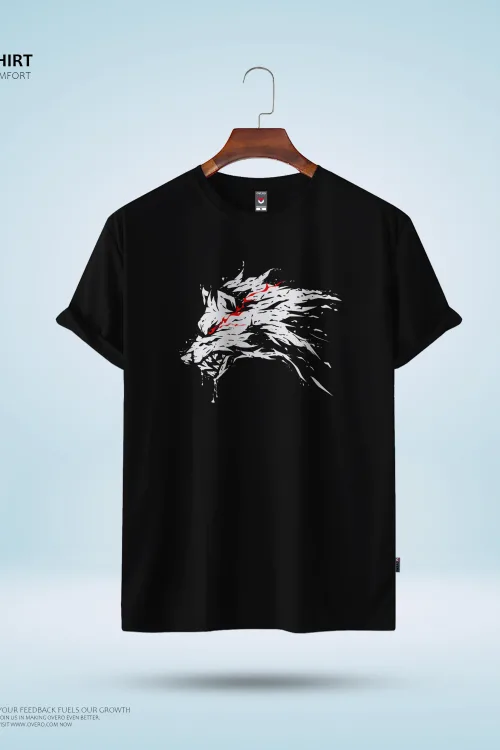 Men’s Round Neck Half Sleeve – angry wolf
