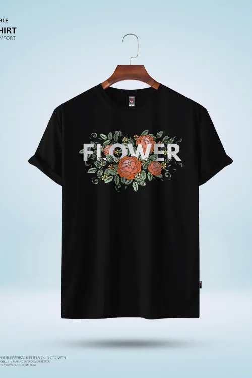 Women’s Round Neck Half Sleeve – flower rose