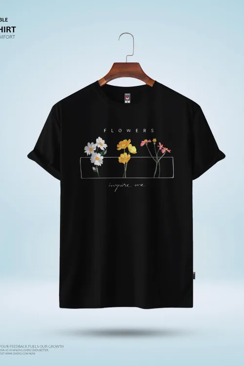 Women’s Round Neck Half Sleeve – flowers inspire me