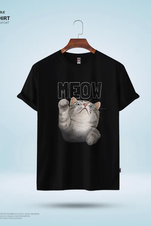 Women’s Round Neck Half Sleeve – cute meow