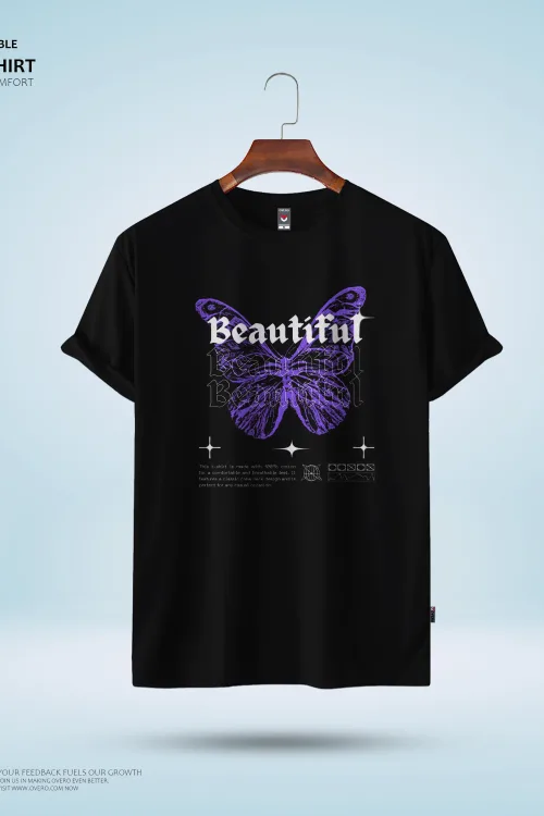 Women’s Round Neck Half Sleeve – purple butterfly